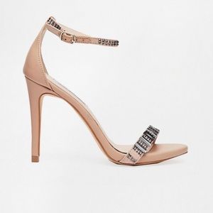 STEVE MADDEN SUZANNA NUDE EMBELLISHED SANDALS